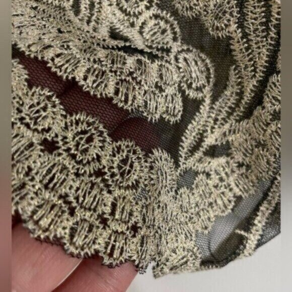 Vintage Embroidered Lace Black Top Festival Gold Trim Whimsigoth Long Sleeve - Picture 3 of 5